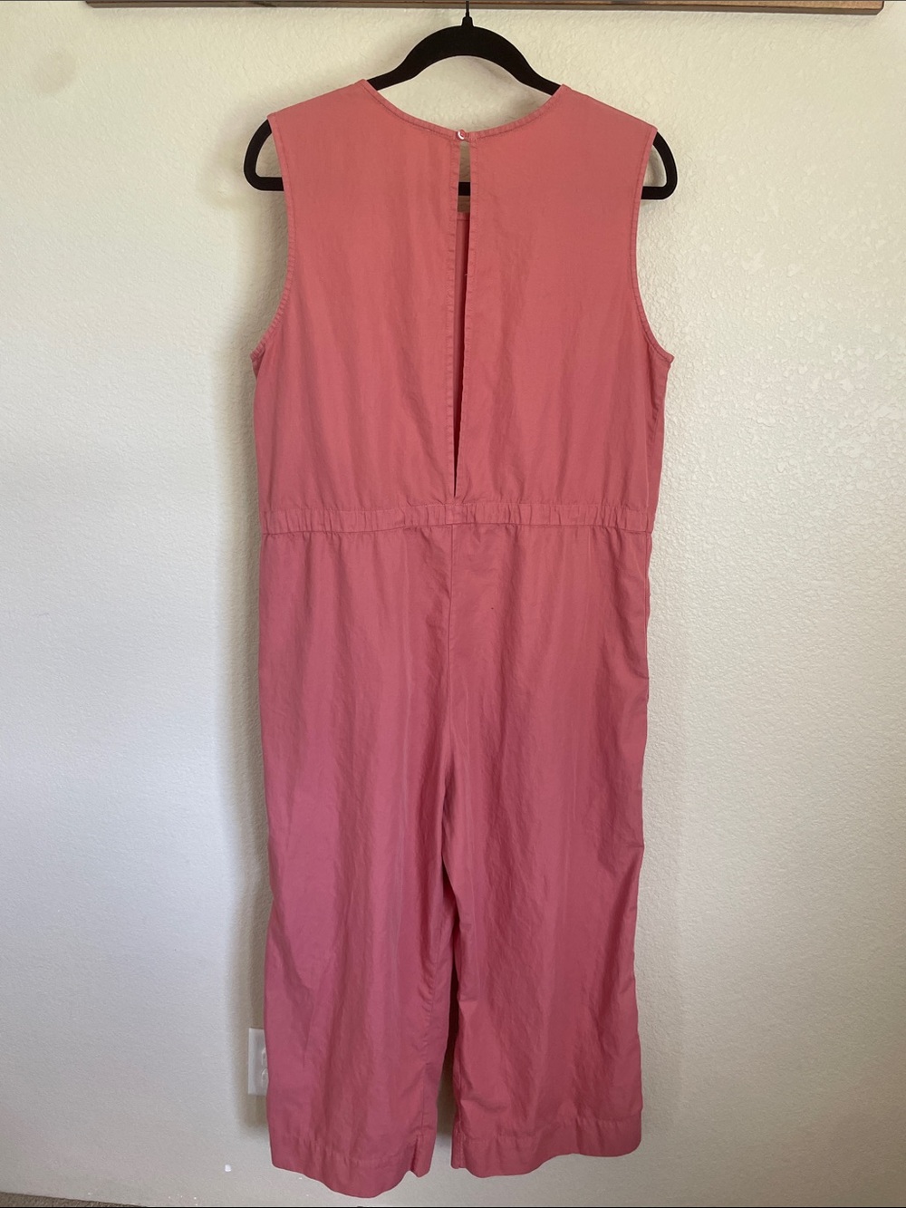 Ali Golden Slit Back Sleeveless Jumpsuit L Drawstring Waist Cotton Rose Beachy - Picture 7 of 13